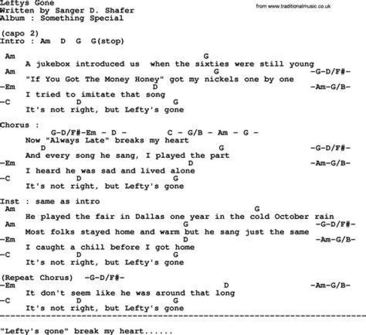 George Strait’s
Lefty’s Gone Lyrics